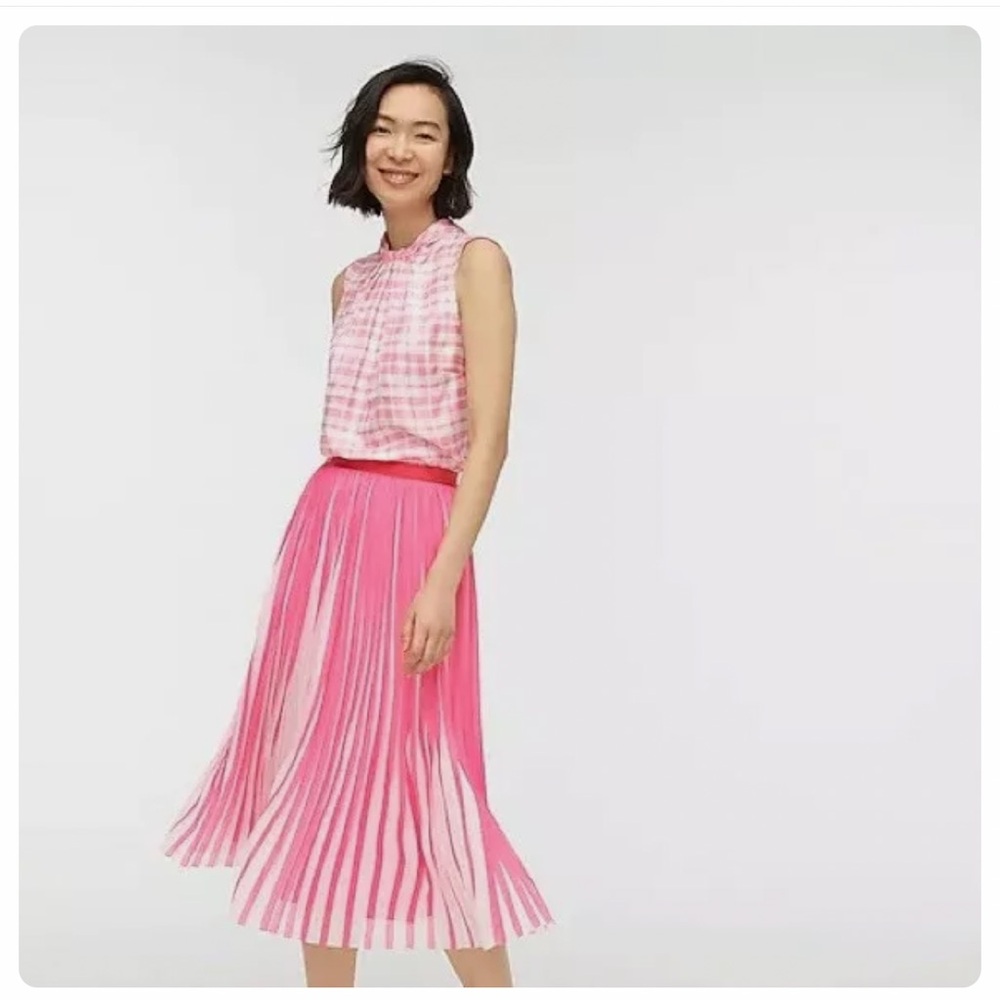 Pleated Pink Midi Skirt - Women's Summer Skirt - Picture 1 of 7